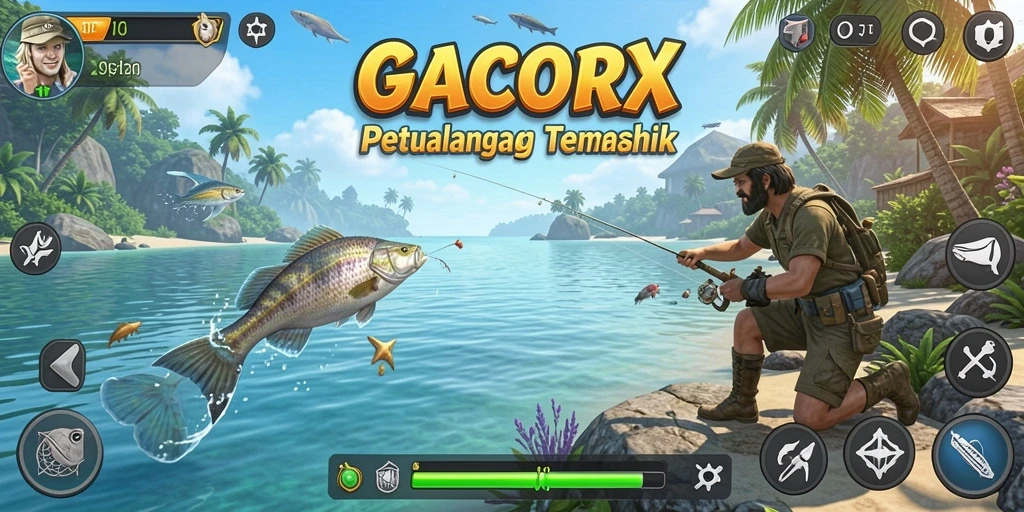 Menampilkan gameplay seru GACORX saat memancing ikan besar.