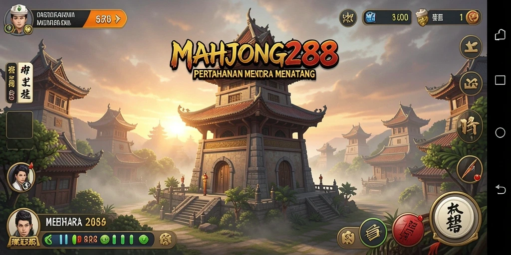 Screenshot gameplay menunjukkan berbagai menara dan strategi pertahanan.